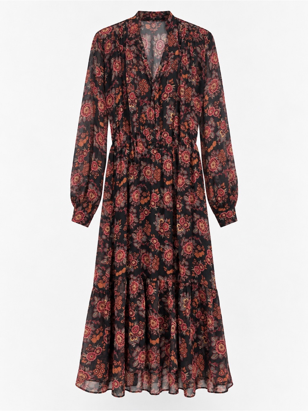 PAIGE Black Multi Floral Silk Midi Dress Size M
